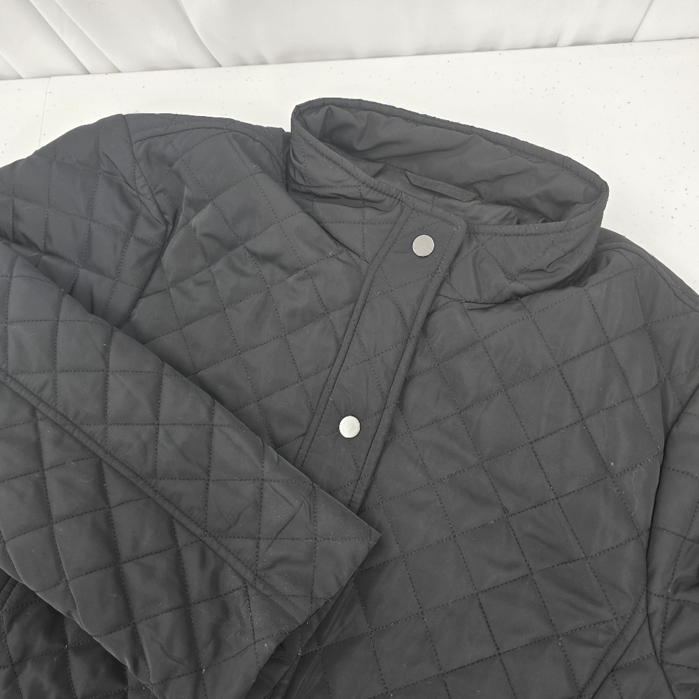 Talbots Women Quilted Coat Size XL Black Snap Button Mock Neck‎ Long Sleeve.